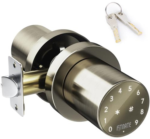 FITNATE Keypad Door Knob, Touch-Screen Digital Door Lock for Keyless Entry, Electronic Door Lock with Spare Keys, Easy to Operate and Install,15 User Passcode for Bedroom, Home and Office,Golden