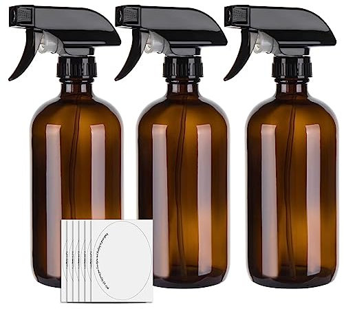 hmaimas 500 ml bernsteinfarbene leere Glas-Sprühflaschen zur Reinigung, Nebelwassersprühflasche für Haare, Gartenarbeit und ätherische Öle, verstellbarer Sprühkopf mit Sprühstrahleinstellungen,