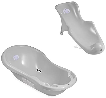 Hylat Baby Bañera para bebé con termómetro, tapón, alfombrilla antideslizante y asiento de bañera, antideslizante y cómodo para recién nacidos y bebés, estable y cómodo