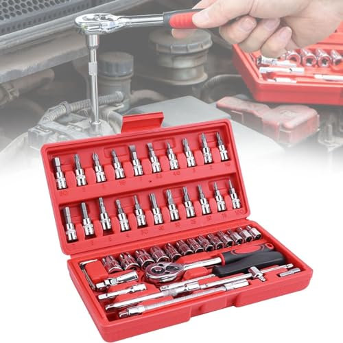 46-teiliges 1/4-Zoll-Antriebs-Steckschlüssel-Ratschenschlüssel-Set, Steckschlüssel-Werkzeuge, Auto-Reparatur-Werkzeug-Set, Handwerkzeug-Set, Reparatur-Werkzeug-Set for Kfz-Reparatur und Heimgebrauch (