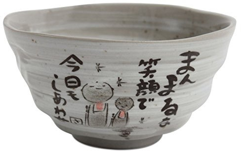 Mino ware KSC101 Bol à riz en poterie japonaise avec poème Kanji Gris Fabriqué au Japon (Statue Jizo)