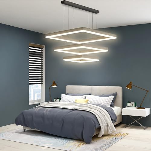 Lampadario Led a Sospensione Soffitto Design Moderno Quadrato Luce Calda Fredda Dimmerabile Con Telecomando e App Cellulare Lampada Soggiorno Salotto Cucina Camera Da Letto 5500LM 90W 60 Cm Nero