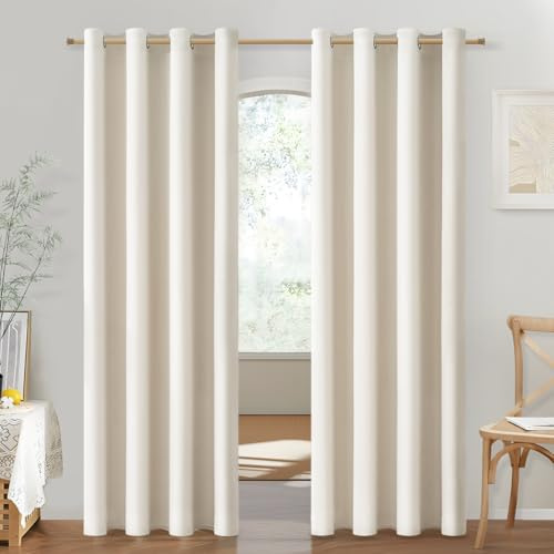 MRTREES Cortinas Semiopacas Termicas Aislantes Frio y Calor 2 Piezas Cortinas Salon Beige Claro Filtrar Luz 140x225 cm, Cortina Blackout con Ojales para Dormitorio Comedor Habitacion