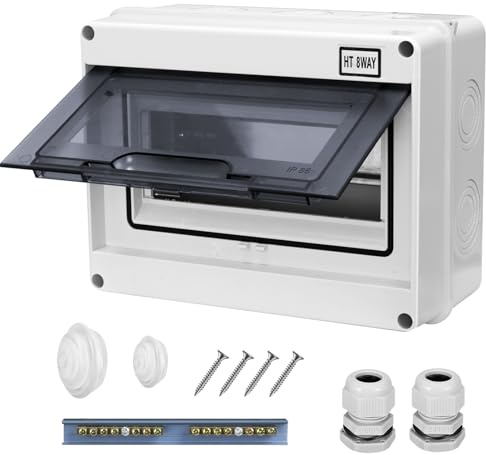 CHENGPI Coffret Electrique Etanche, Boitier Etanche Electrique Exterieur avec Barres En Cuivre, Boitier Electrique IP65 pour Maison/Bureau, Tableau Electrique 1 Rangée pour 8 Modules HT