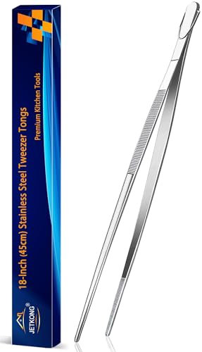 JETKONG 18 Inch (45cm) Extra Long Grill Tongs, Heavy Duty Stainless Steel Tweezer Tongs for Cooking, Grilling, Barbecue/BBQ, Buffet and Turning Food (Point Tips)