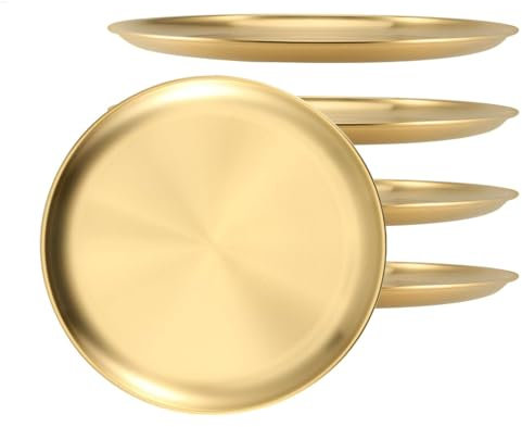 BAOPUSHIDAJILI Stainless Steel Plates 304 Metal Lightweight Steel PlateStorage Tray Dinner Set Appetizer Pasta Soup FruitDecoration Tray Gold（Length 17CM'6.69lnch Height 1.2CM/0.47inch） (5)