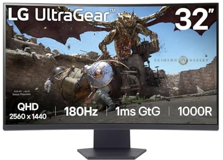LG Electronics 32GS60QX-B.AEUQ UltraGear™ Curved QHD Gaming VA-Monitor 32 (80cm), 2560 x 1440, 16:9, 1ms GtG, 180 Hz, HDR10, 300 cd/m² Helligkeit (typ.), AMD FreeSync™, Dynamic Action Sync™ - Schwarz