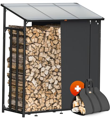 Gardebruk® Kaminholzregal Außen Stahl XXL Schwarz mit Dach Abdeckung Holzunterstand Holzlager Regal inkl. Tragetasche Holzregal Holzstapelhilfe