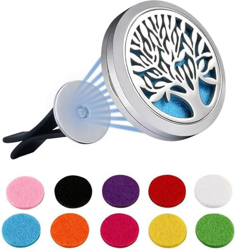 Car Essential Oil Diffuser, Natural Air Freshener With 2 Feet Clip and 10 Refill Felt Pads for Car, Office, Room or Other Indoor Places