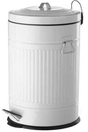 LOLAhome Papelera de cocina de 20 litros blanca | Cubo basura de pedal Retro redondo metálico de zinc galvanizado de 20 litros