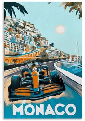 Xuseoua Poster F1 sur toile style rétro représentant une voiture de Monaco - Décoration murale pour chambre à coucher - 30 x 45 cm