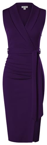 GRACE KARIN Robe Fourreau Femme sans Manches Col Châle Mi-Mollet avec Ceinture Amovible et Fente Élégante