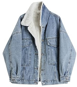 Suncadmious Chaqueta vaquera cálida con solapa de invierno para mujer chaqueta vaquera de forro polar retro acolchada y gruesa de un solo pecho chaqueta gruesa cálida informal de moda (M,Azul)
