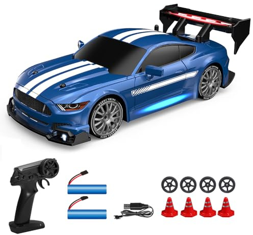 Dodoore RC Drift Car, 1:24 Remote Control Car for Teen, 30KM/H 4WD High Speed RC Racing Cars with LED Lights, Two Batteries, Extra Drifting Tires, Electric Toy Vehicle for Adults