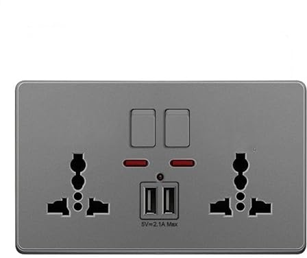 Multifunction 13A Wall Socket With Double USB Charging Ports Three-hole Wall Power Button Outlet Splitter (Gray)