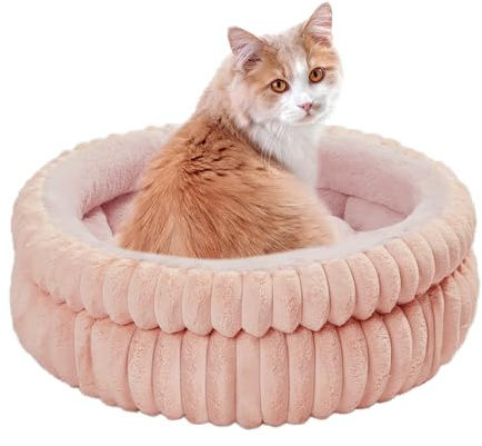 ODIWEN Katzenbett waschbar Hundebett, Flauschiges Katzenbett, 60 x 60 x 20 cm, Plüsch Haustierbett, Katzenschlafplatz für Katzen,Katzen Bettchen für Kleinen Hunde/Katze,Sanft Katzenkissen (Rosa)