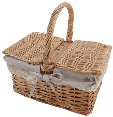 Picknickkorb aus Weide, Leere Ostergeschenkkörbe aus Geflochtener Weide mit Deckel, Griff, Herausnehmbarem Einsatz, Aufbewahrung von Picknickkörben für Garten, Ernte, Süßigkeiten