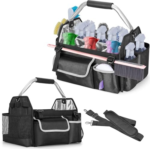 HODRANT Cleaning Caddy Organiser, Bag Only | Multi Pockets Cleaning Tool Bag with Divider & Support Pad, Cleaner Tote Bag with Handle & Detachable Shoulder Strap