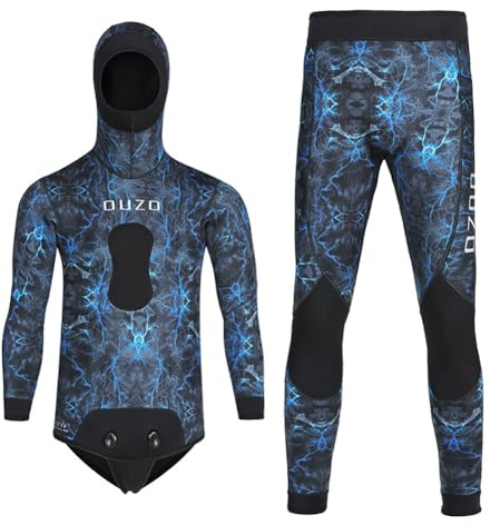 Azul,L,Traje de Pesca Submarina de Neopreno 1,5 mm con Capucha – Traje de Buceo de 2 Piezas con Manga Larga y Almohadilla en el Pecho – Ideal para Apnea en Aguas Frías