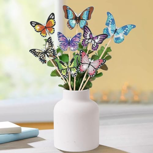 Strehknewen 8PCS Mariposa Pintura de Diamante para Niños 7+ y Adultos, DIY Kit de Manualidades con Accesorios – Decoración de Jardín, Ventanas, Ideal como Regalo Creativo