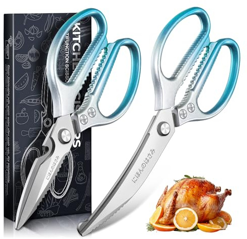 DRAGON RIOT Kitchen Shears, 2-Pack Kitchen Scissors, Blue Meat Cooking Scissors, Multipurpose Poultry Shears, Dishwasher Safe