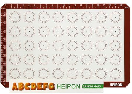 HEIPON Macaron Silicone Baking Mats,22.44Lx14.57W,Pastry Mats Rolling Dough,Non-Stick,40 Macaron Molds,Cookie Sheet Liners,Reusable Baking Mat (1, Red)