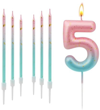 Geburtstag Kerze,Zahl 5,Rosa Blau Kerze,Meerjungfrauen-Thema,dünne Party Kerzen,Happy Birthday Kerzen Zahl,Kerzen Kuchen Toppers für Mädchen Jungen Geburtstag Party
