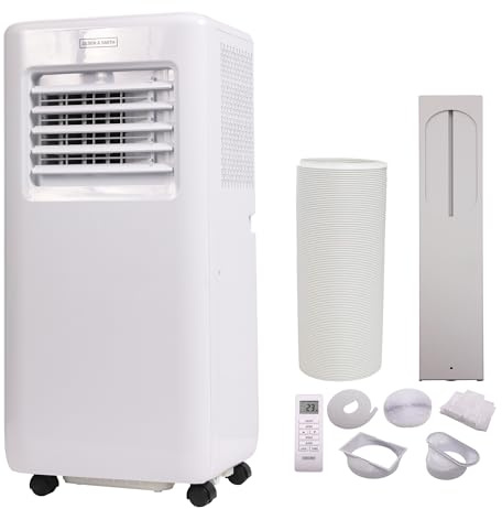 Olsen & Smith 3-in-1 Portable Air Conditioning Unit, AC Air Con Conditioner Cooler On Wheels with Cooling, Fan & Dehumidifier Functions, Window Kit, 24H Timer & Remote Control (9000-BTU)