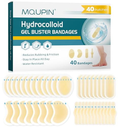 MQUPIN 40 pezzi cerotti per vesciche, bende per vesciche in gel impermeabili in 4 diverse misure, bende adesive piedi sul tallone per dita dei piedi, avampiedi e talloni