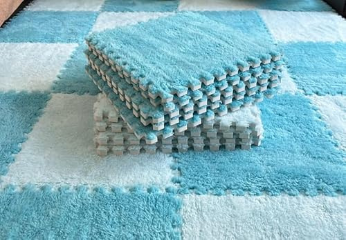 Lot de 20 tapis en peluche pour chambre à coucher, tapis de sol patchwork en mousse, tapis de sol à découper (bleu)