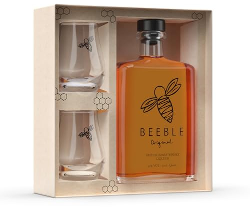 Beeble Artisan British Honey Whisky Liqueur 50cl in Gift Box with 2x Beeble Etched glasses - A Harmonious Blend of Natural Honey and Smooth Whisky - 30% ABV - Embrace Life's Sweet Moments