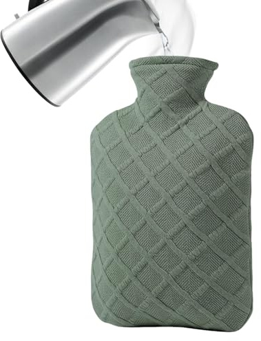 Borsa per Acqua Calda 1,2L, Impacco Caldo, Mantenimento del Calore per 4-6 Ore con Copertura per Mani Spalle Collo Gambe Inverno Viaggio Campeggio per Bambini e Scuola