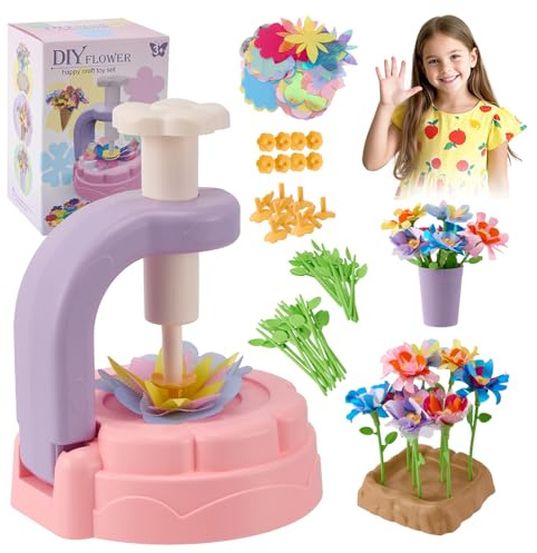 Luqixcey DIY Blumenpresse Kinder mit Blumenmaschine,Komplettes Bastelset Kinder 4 Jahre zum Blumen Basteln,Bastelspielzeug für Mädchen 4-12,Geschenk Geburtstag Muttertag Weihnachten