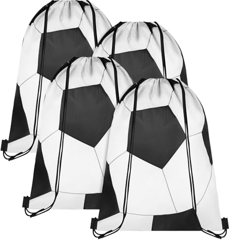 DiULi Mochila de Cordón,4 unidades Bolsas de Deporte Cuerdas, Bolsa Tipo con Cuerda, Mochila de Cuerda Deportiva,Bolsa de Cordón,Gym Gimnasio Sack Ligero y Multiusos, Estampado de Fútbol, Blanco+Negro