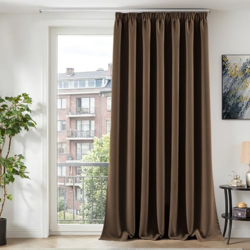 TOPICK Gardinen Vorhänge Verdunklungsvorhänge H260xB200 1 Stück Braun | Gardinen mit Kräuselband Schlafzimmer Vorhänge Blickdicht Wohnzimmer Blackout Curtain Living Room Gardinen für Schienensystem