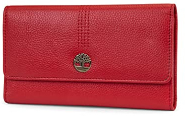 Timberland Leather RFID Flap Wallet Clutch Organizer, Cherry (Pebble)