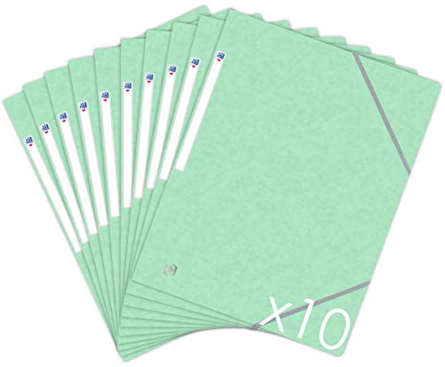 OXFORD Topfile+ 10 dokumentmappar i kartong, 3 flikar, A4-format, gummibandslås, pastellgrön