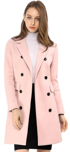 Allegra K, Cappotto invernale da donna elegante con risvolto dentellato doppio petto Trench Coat, Rosa, X-Small