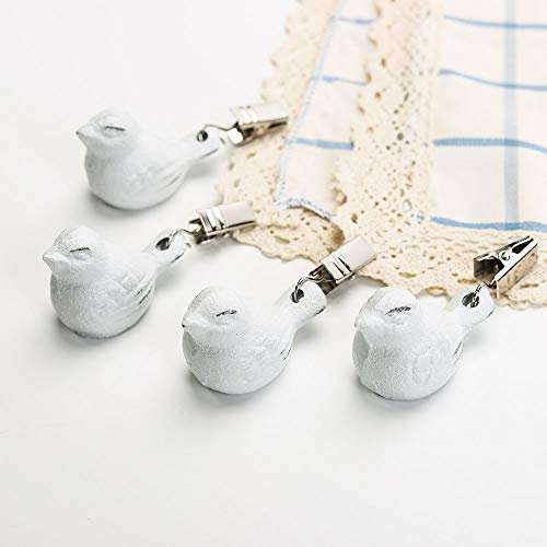 Sungmor Schwere Tischdeckengewichte aus Gusseisen, 4 Stück, schöne und schöne weiße Vogel-Anhänger-Clips, Tischdecke Klemmen für Garten, Camping, Picknick