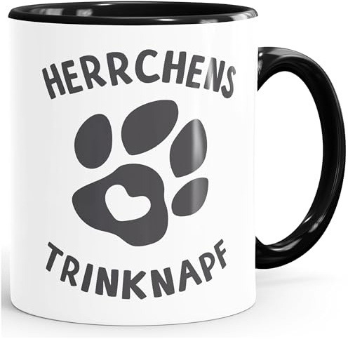MoonWorks® Kaffee-Tasse Spruch Herrchens Trinknapf Hundepfote-Motiv Becher Bürotasse Tasse Hunde-Liebhaber Innen-schwarz unisize