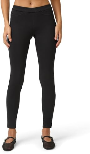No nonsense Women's Classic Denim Leggings with Real Back Pockets, Elastic Waist, High Waisted - Stretchy & Trendy Jeans - Black - Large