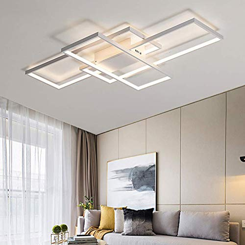 XIANHE LED Deckenleuchte Moderne Wohnzimmerlampen Deckenlampe Wohnzimmer Dimmbar mit Fernbedienung, 80W Rechteckig Design Pendelleuchte für Schlafzimmer Esszimmer Flur Küche Decke Lampe (Weiß, L90cm)