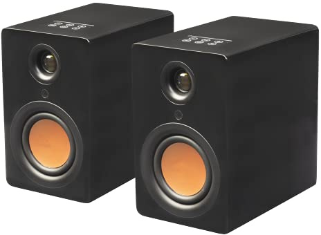 Mitchell Acoustics uStream One Bluetooth-Lautsprecher – Bücherregal oder Ständer – True Wireless Stereo TWS Lautsprechersystem mit Fernbedienung – Piano Black, 150mm x 237mm x 230 mm