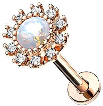Taffstyle Piercing Stecker Opal Blume mit Kristall | Lippe Ohr Nase