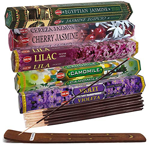 TRUMIRI Incense Sticks Variety Pack #13: 5 Fragrances (Egyptian Jasmine, Cherry Jasmine, Lilac, Camomile, Violet) - 100 Sticks (20 of Each) with Holder