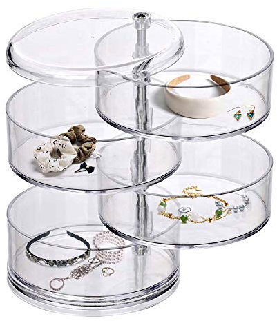 JINYUNMIN Organisateur de bijoux, porte-organisateur boîte à bijoux porte-boucle d'oreille pour femmes,boîte à bijoux rotative à 360 degrés, organisateur de maquillage rotatif,4 compartiments.