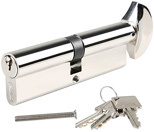 DIDA® 90mm(45T/45) Thumb Turn Euro Cylinder Lock,UPVC Barrel Lock with 3 Keys Anti-Pick,Anti-Bump,Anti-Drill,High Security,Polished Nickel Finish,Suitable for All Door Types,BS EN 1303:2005