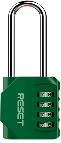RESET-060 Lucchetto a combinazione, gancio lungo 6.1 cm - Lucchetto a combinazione impermeabile per armadietto, recinzione, cassetta degli attrezzi -Verde