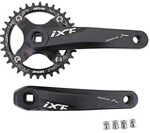 DJC MTB Kurbelgarnitur, quadratisch, konisches Loch, 104BCD mit Kettenblatt, 32, 34, 36, 38T, 170 mm, 175 mm, Fahrrad-Kurbelgarnitur, Aluminium, Schwarz / Rot (175 mm Schwarz, 32T)