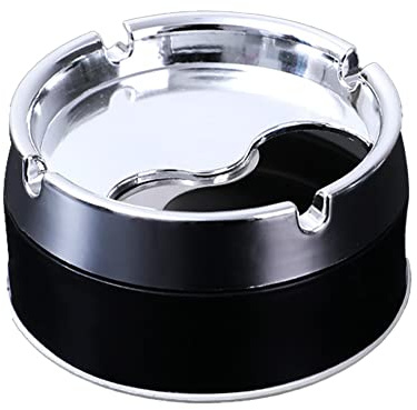 Aschenbecher mit Drehbarem Deckel,Moderne Edelstahl Runde Windaschenbecher Zigarettenaschenbecher Tischaschenbecher Tragbarer Rauchloser Sturmaschenbecher Asche Halter für Garten Draußen Auto,Schwarz